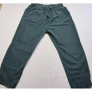 Zara women's green linen blend crop tapered drawstring casual pant sz. S pockets